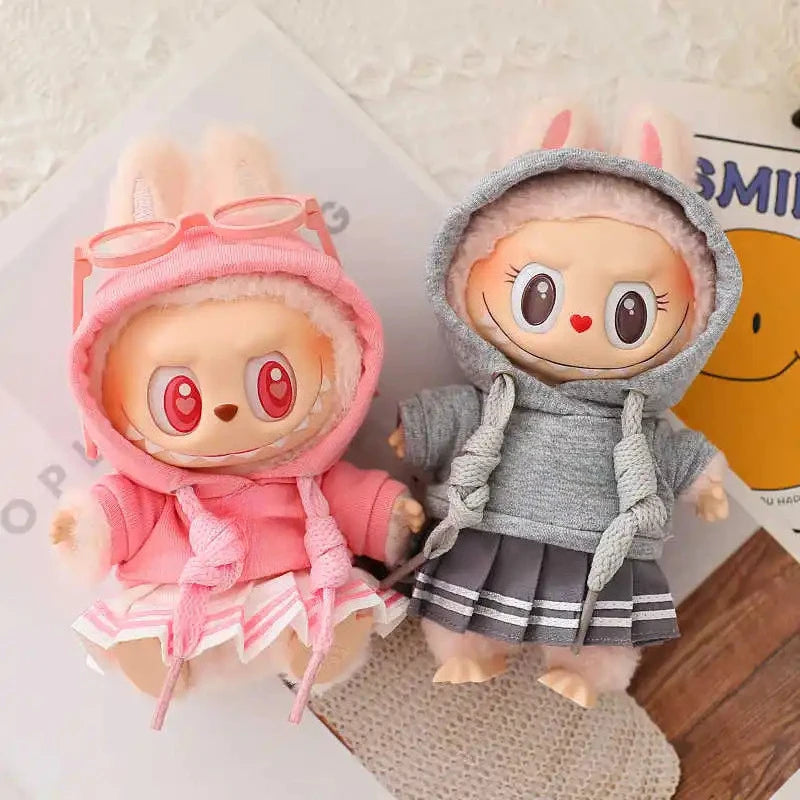 17Cm Labubu Doll Clothes Set Short Skirt Hooded Top Ropa Labubu Decoration Doll Accessories