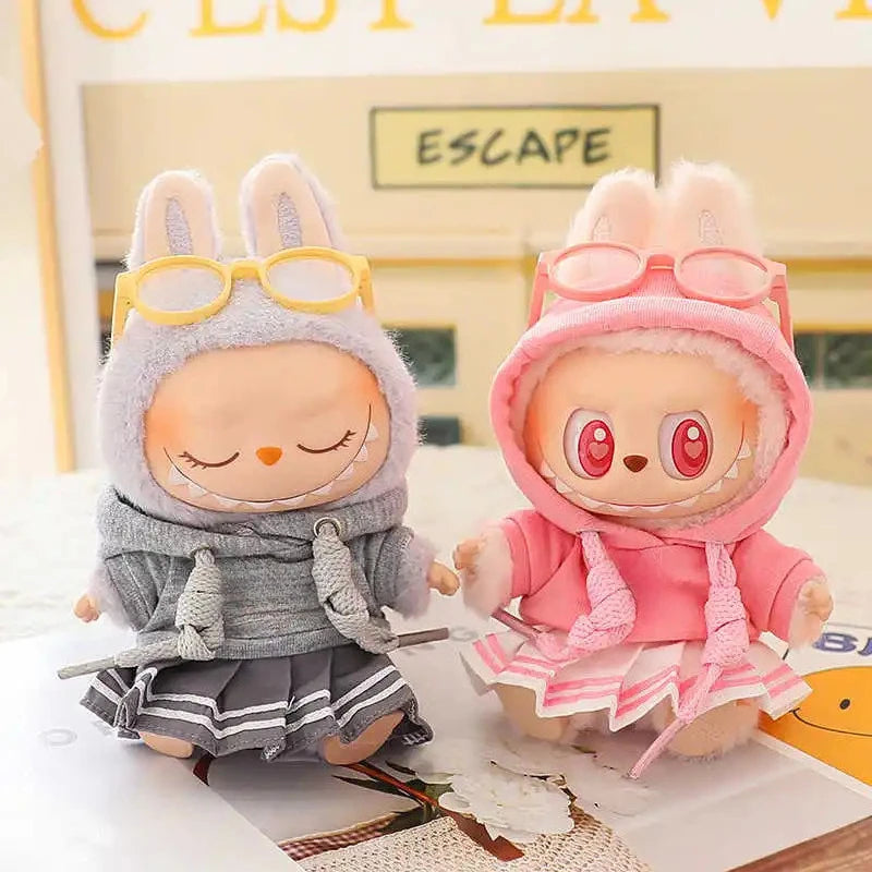 17Cm Labubu Doll Clothes Set Short Skirt Hooded Top Ropa Labubu Decoration Doll Accessories