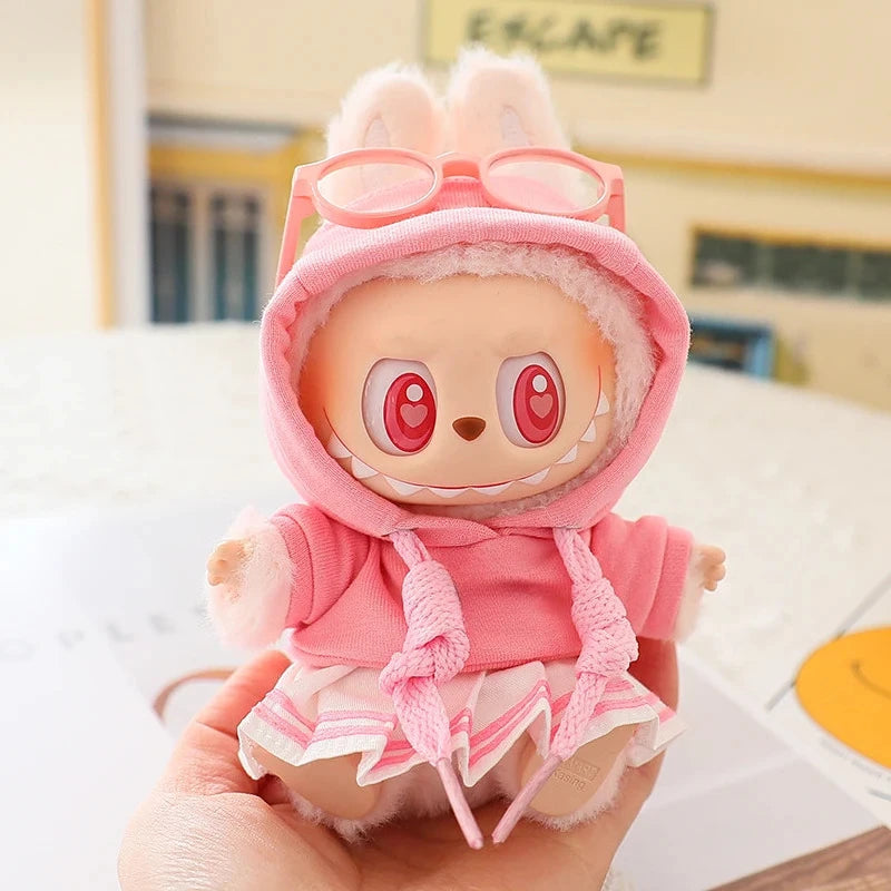 17Cm Labubu Doll Clothes Set Short Skirt Hooded Top Ropa Labubu Decoration Doll Accessories