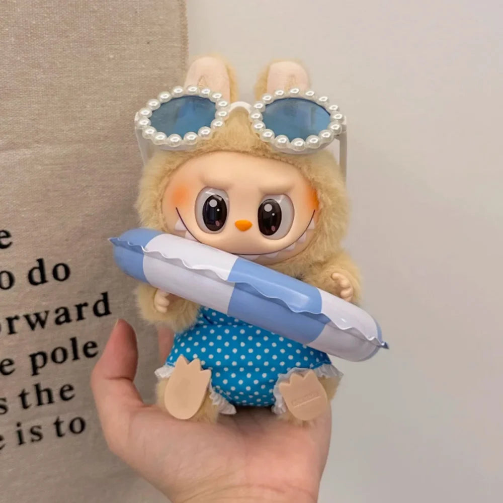 For 15/17Cm Labubu Doll Summer Bikini Set Sunglasses Fashion Swimsuit Swimming Accessories for 3.0 Big into Energy Ropa Labubu