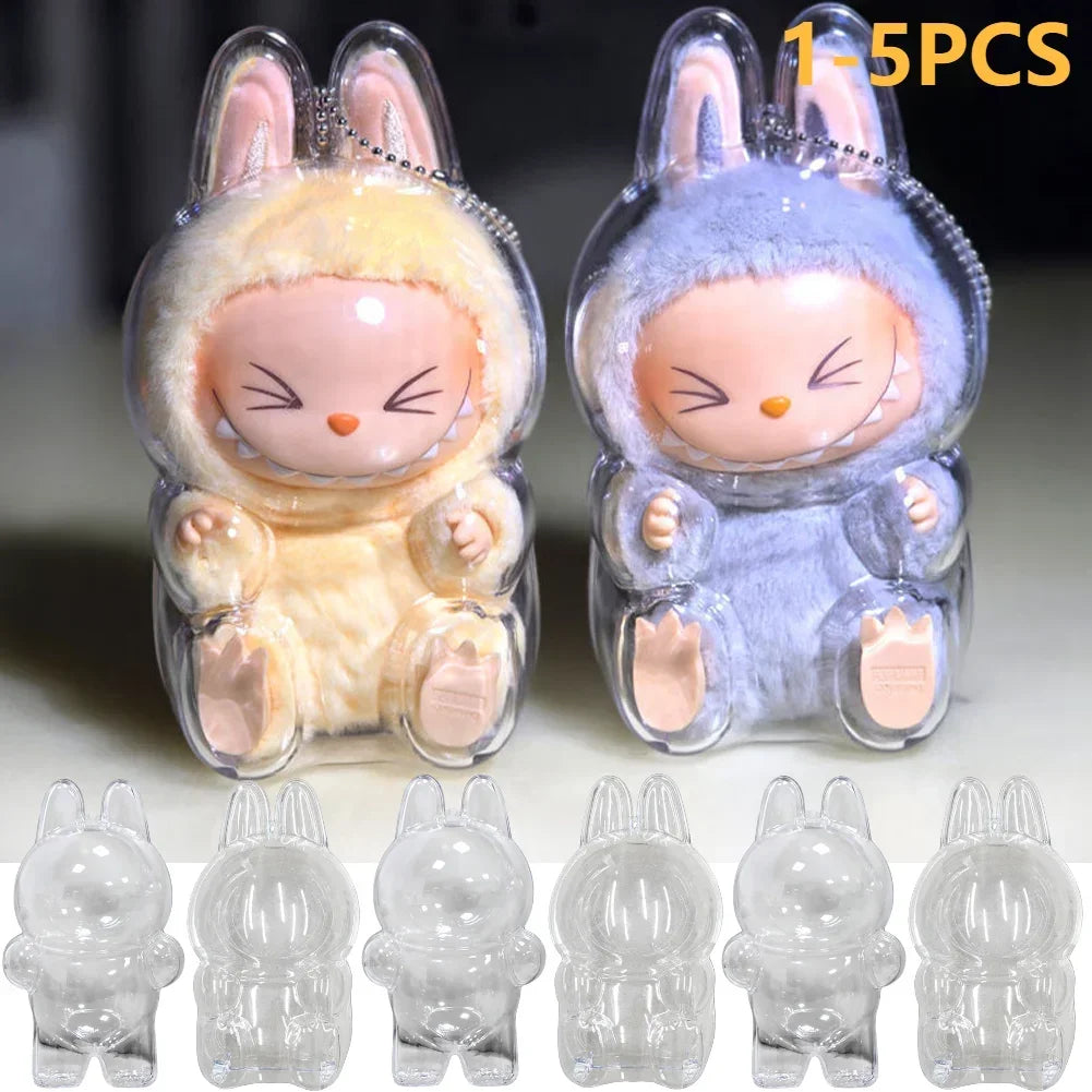 Labubutransparent Macaron Doll Case for Popmart Bubble Mart Elf Dustproof Cover Christmas New Year Gift Storage Box Accessories