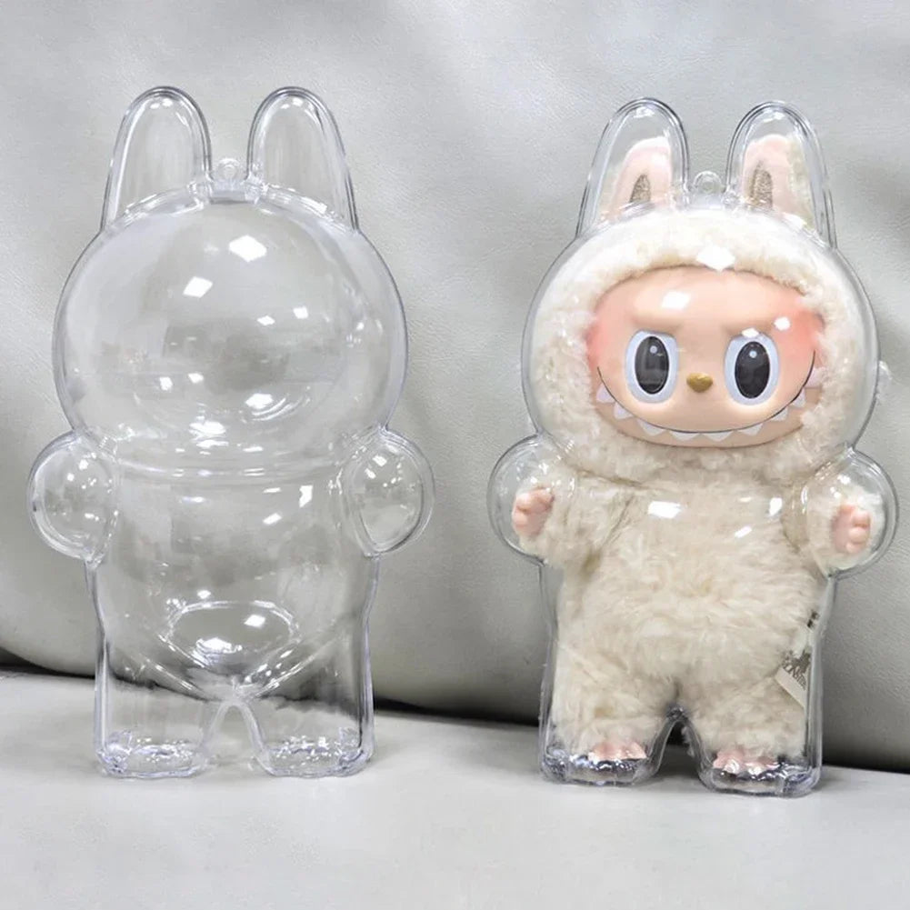 Labubutransparent Macaron Doll Case for Popmart Bubble Mart Elf Dustproof Cover Christmas New Year Gift Storage Box Accessories