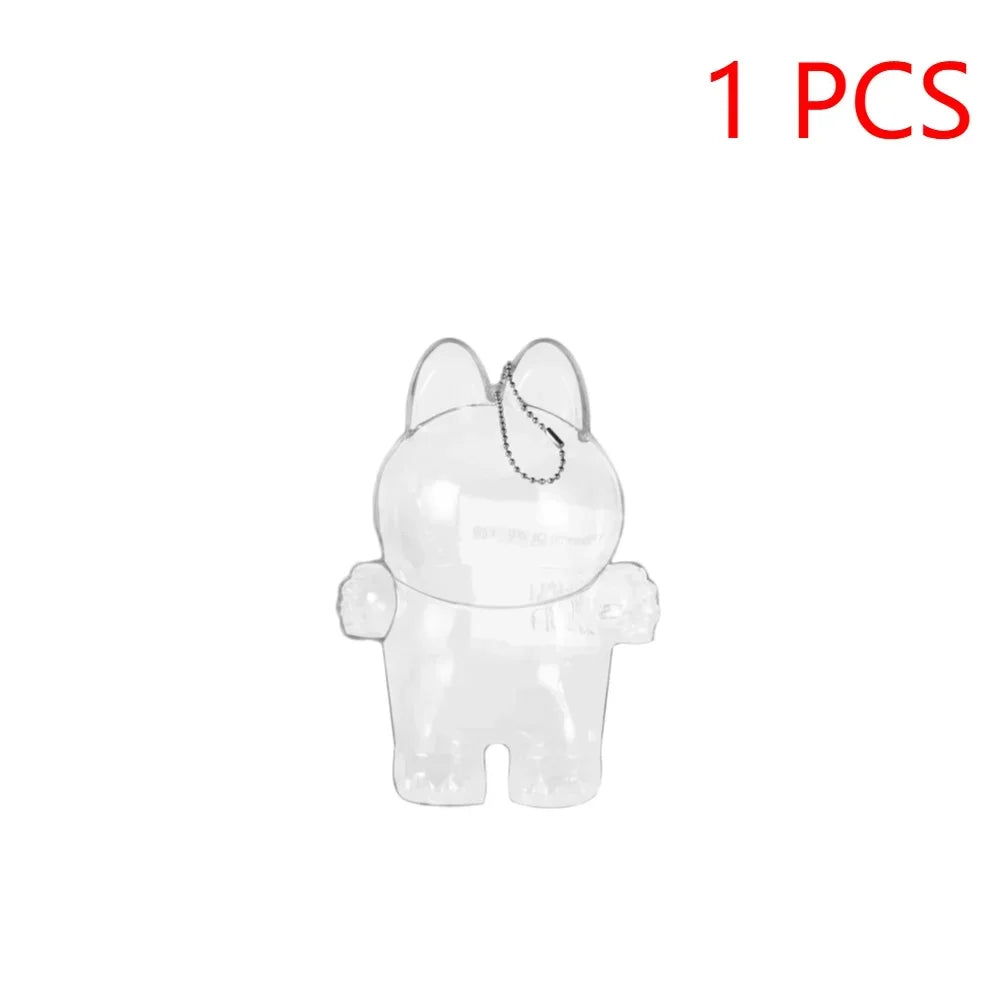Labubutransparent Macaron Doll Case for Popmart Bubble Mart Elf Dustproof Cover Christmas New Year Gift Storage Box Accessories