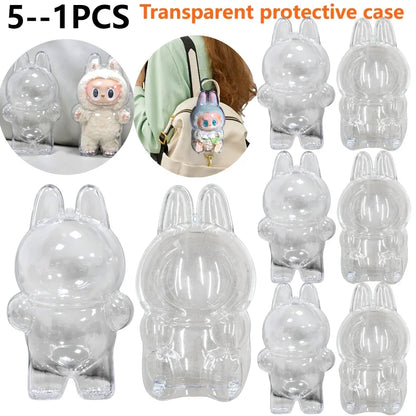 Labubutransparent Macaron Doll Case for Popmart Bubble Mart Elf Dustproof Cover Christmas New Year Gift Storage Box Accessories