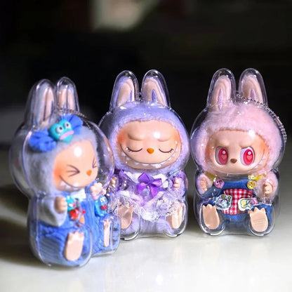 Labubutransparent Macaron Doll Case for Popmart Bubble Mart Elf Dustproof Cover Christmas New Year Gift Storage Box Accessories