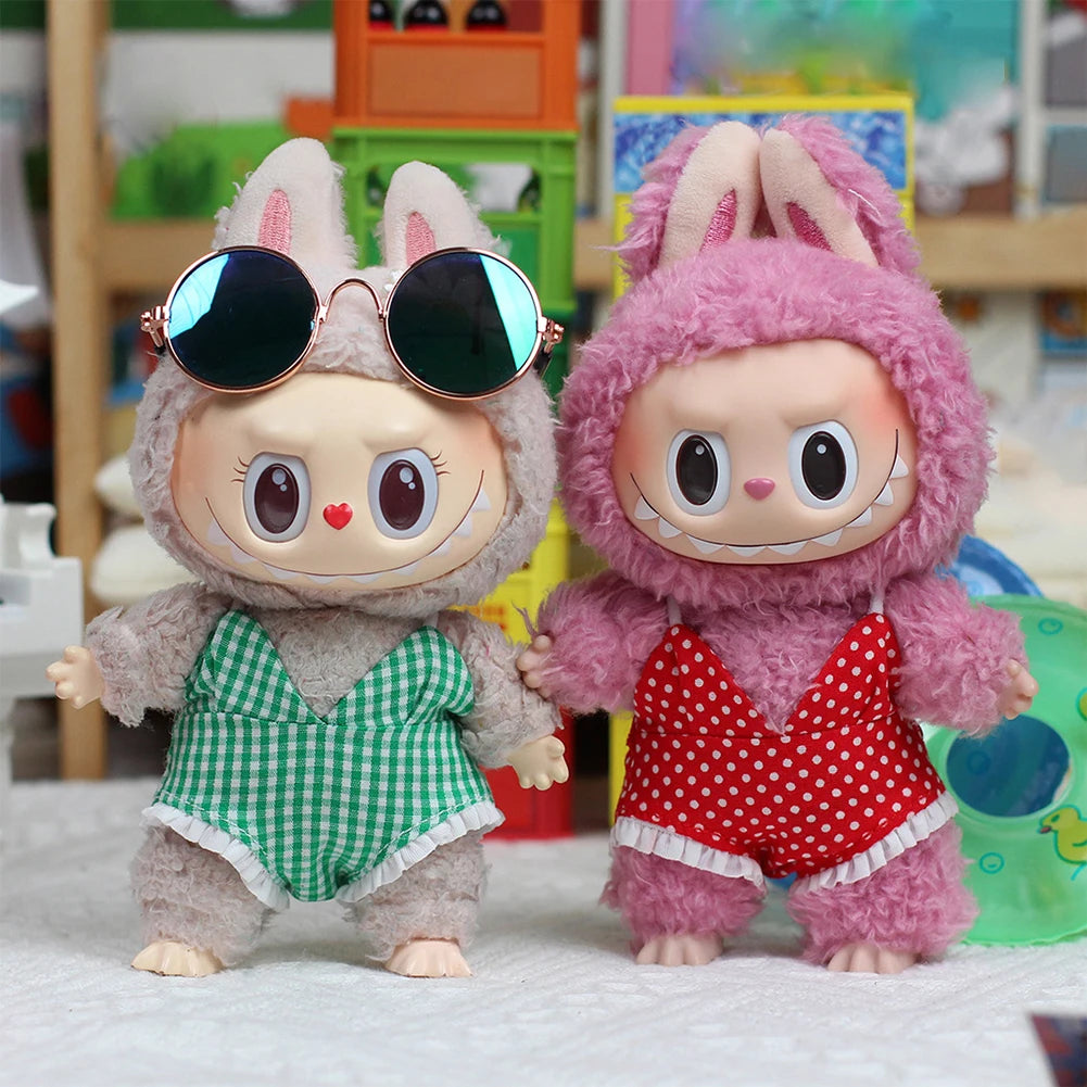 For 15/17Cm Labubu Doll Summer Bikini Set Sunglasses Fashion Swimsuit Swimming Accessories for 3.0 Big into Energy Ropa Labubu